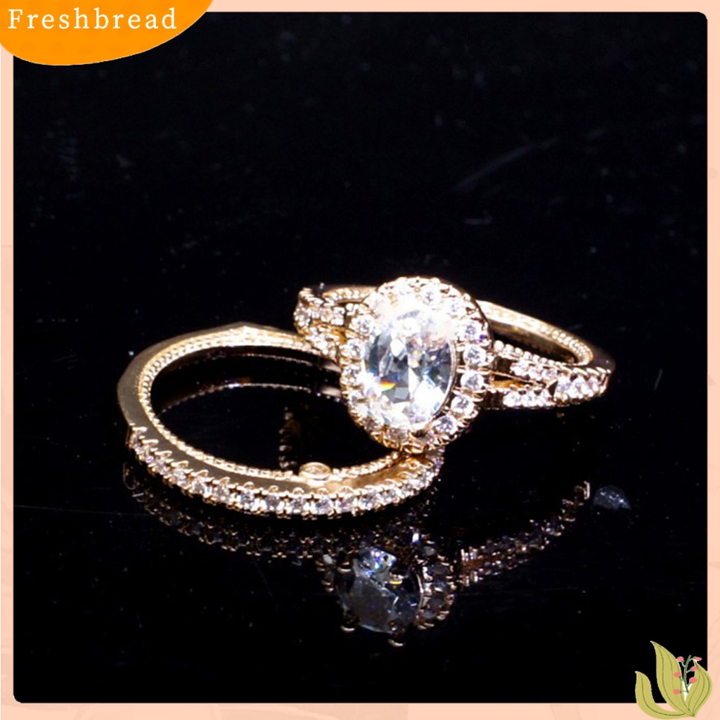 &lt; Freshbread &gt; 2Pcs Wanita Cincin Vintage Mengkilap Elektroplating Geometris Berkilau Dekorasi Duawarna Telur Angsa Permata Imitasi Pernikahan Pertunangan Cincin Perhiasan Hadiah Untuk Anniversary