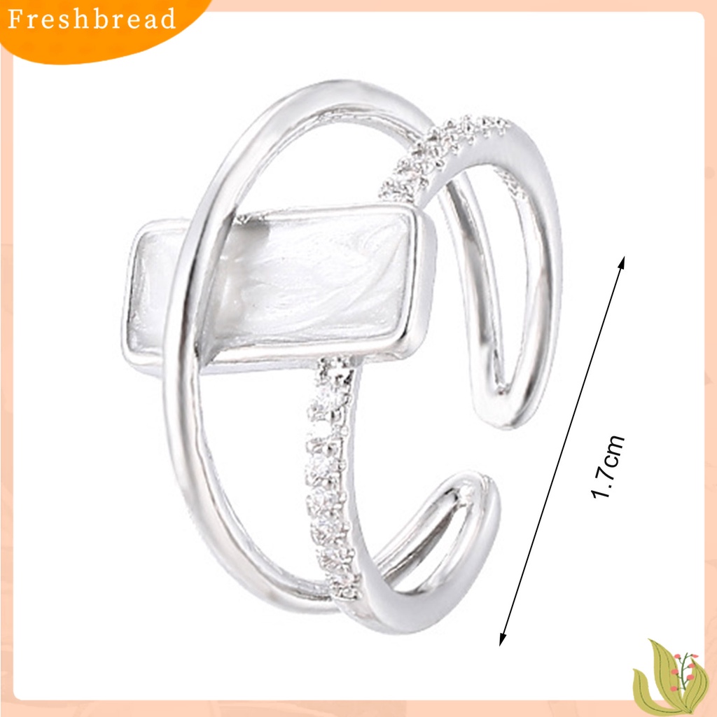 &lt; Freshbread &gt; Knuckle Ring Adjustable Geometric Square Zircon Decor Double Layers Simulasi Shell Design Dress Up High Gloss Simulasi Berlian Perempuan Temperamen Cincin Bersama