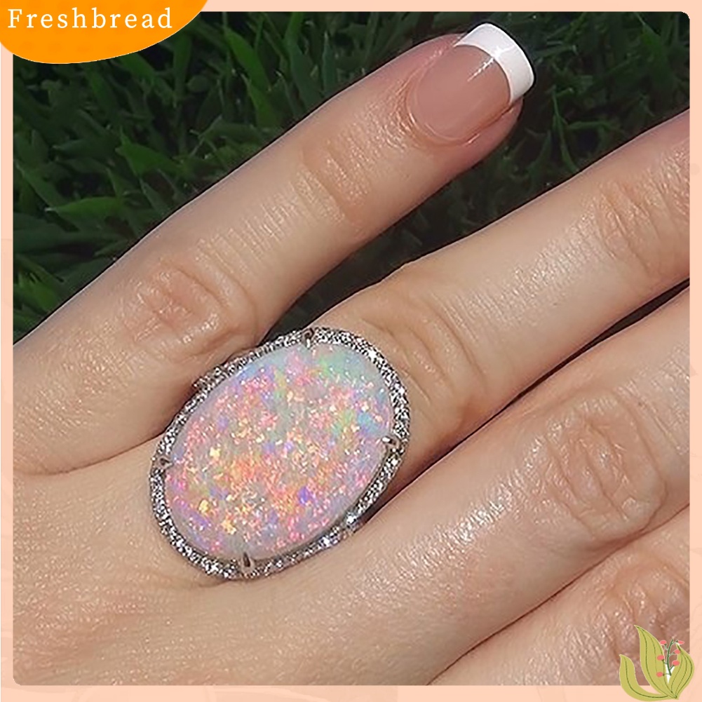 &lt; Freshbread &gt; Fashion Wanita Super Bersinar Bentuk Oval Buatan Opal Cincin Jari Perhiasan Hadiah