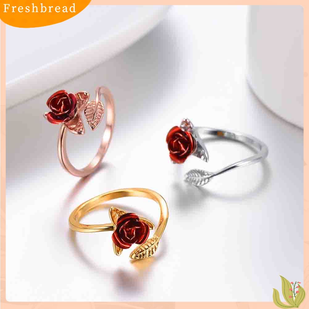 &lt; Freshbread &gt; Wanita Bunga Mawar Terbuka Jari Cincin Adjustable Pernikahan Pertunangan Perhiasan Hadiah