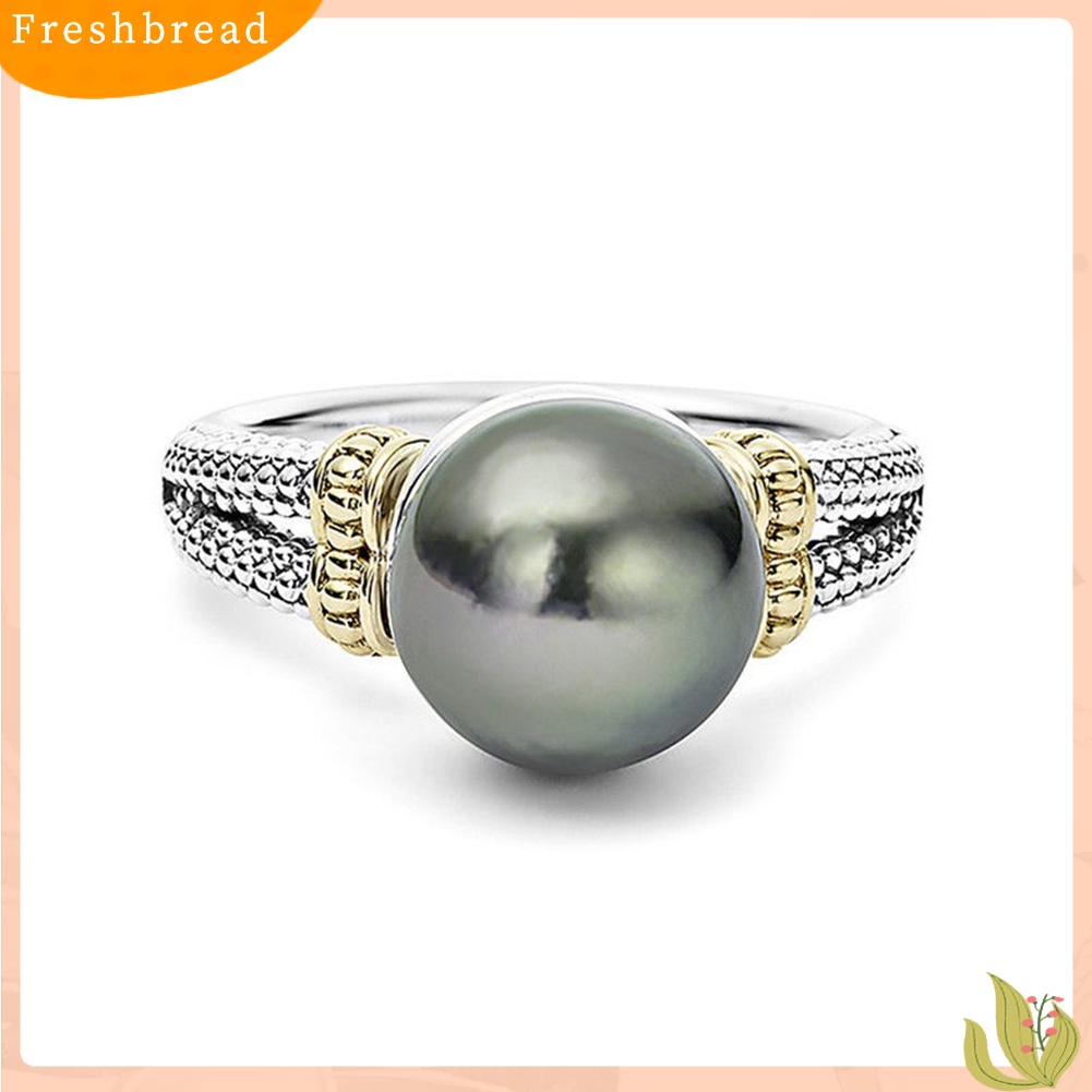 &lt; Freshbread &gt; Retro Wanita Mutiara Imitasi Dua Warna Diukir Pertunangan Jari Cincin Perhiasan Hadiah