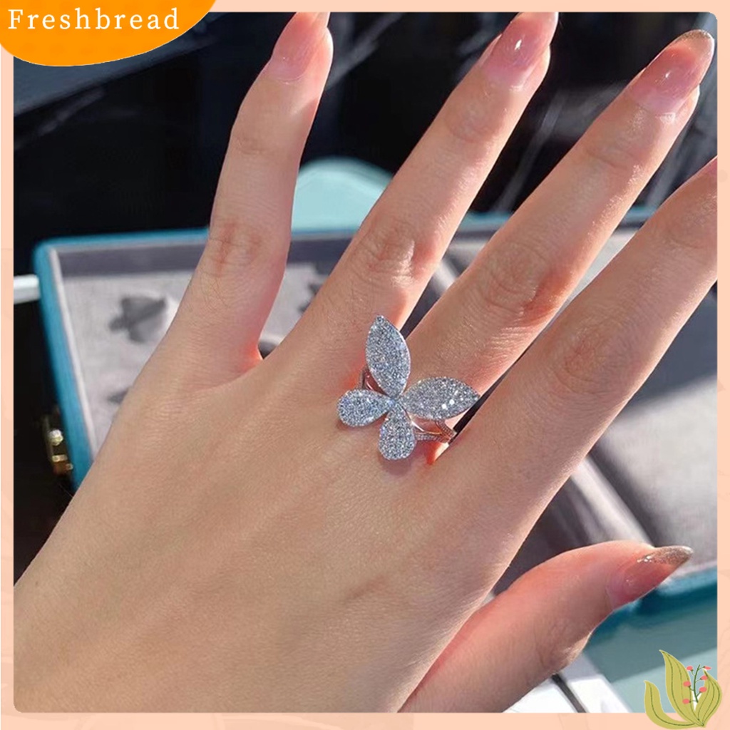 &lt; Freshbread &gt; Wanita Cincin Pembukaan Adjustable Bright Luster Mewah Penuh Berlian Imitasi Kupu-Kupu Cincin Perhiasan Aksesoris