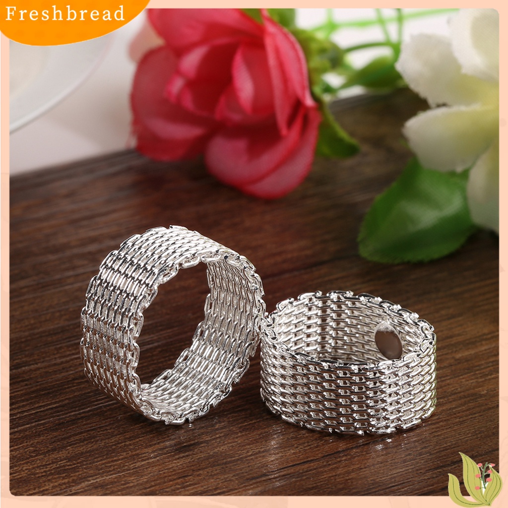 &lt; Freshbread &gt; Wanita Jaring Lebar Anyaman Jala Gaya Jari Cincin Perhiasan Berlapis Perak Charms Hadiah