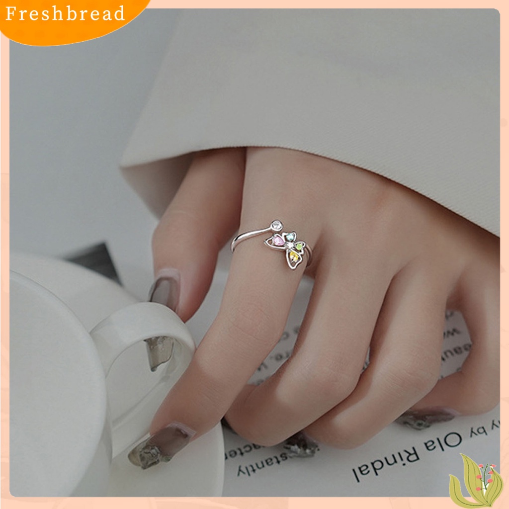 &lt; Freshbread &gt; Wanita Cincin Manis Warna-Warni Cubic Zirconia Open End Temperamen Bentuk Kupu-Kupu Hias Berlian Imitasi Jari Telunjuk Cincin Aksesoris Fashion