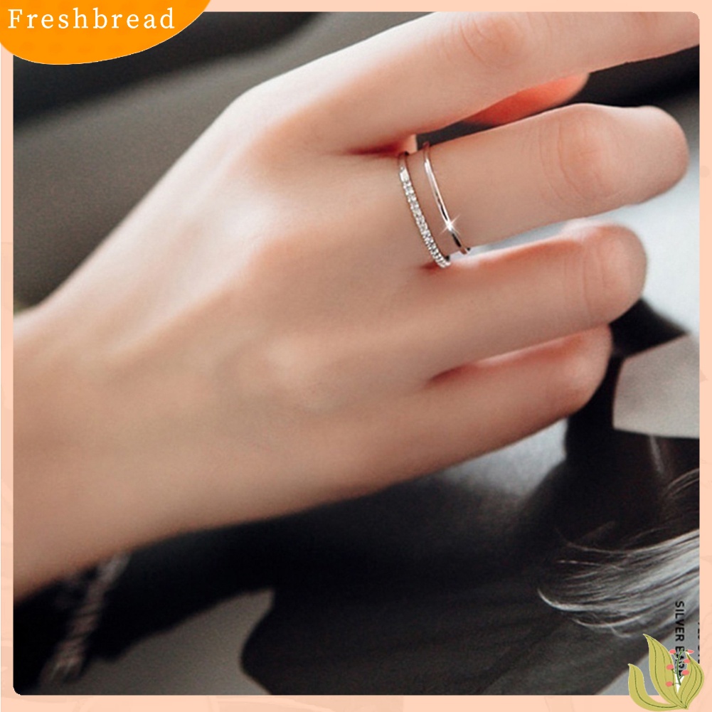 &lt; Freshbread &gt; Fashion Wanita Double Layer Berlian Imitasi Bertatahkan Ujung Terbuka Jari Cincin Perhiasan Dekorasi