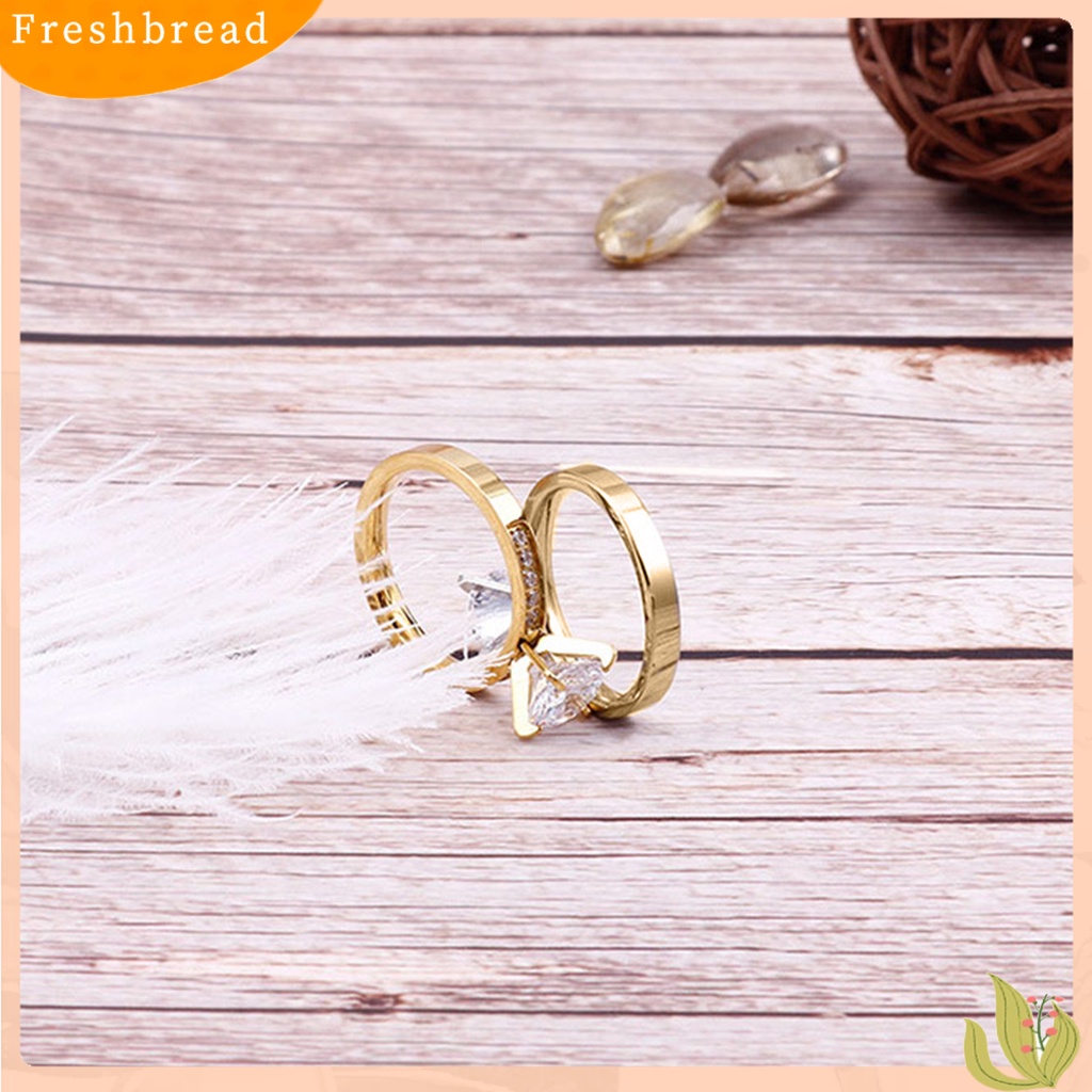 &lt; Freshbread &gt; Cincin Elegan Pengerjaan Halus Dengan Cubic Zirconia Stainless Steel Finger Ring Untuk Hari Valentine