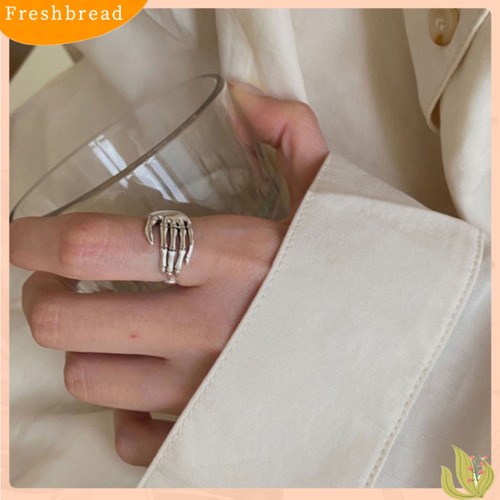 &lt; Freshbread &gt; Cincin Wanita Tulang Bukaan Tangan Resizable Retro Jewelry Adjustable Finger Ring Untuk Halloween