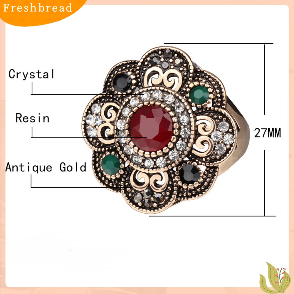 &lt; Freshbread &gt; Vintage Wanita Berongga Bunga Berlian Imitasi Pernyataan Cincin Perhiasan Pesta Cocktail