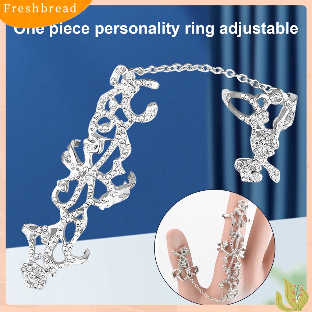 &lt; Freshbread &gt; Cincin Jari Adjustable Berlian Imitasi Tertanam Alloy Hollow Rose Flower Knuckle Chain Ring Untuk Pesta