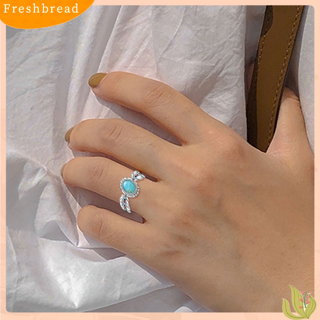 &lt; Freshbread &gt; Gaya Etnik Pernyataan Sederhana Vintage Cincin Wanita Turquoise Eagle Feather Ring Jewelry Accessaries