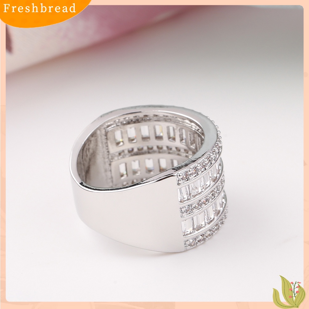 &lt; Freshbread &gt; Fashion Wanita Bulat Persegi Panjang Multilayer Cubic Zirconia Engagement Ring Jewelry