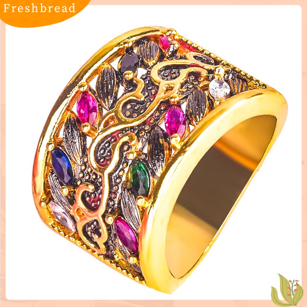 &lt; Freshbread &gt; Gaya Gothic Mewah Multicolor Faux Gemstone Plated Cincin Pertunangan Perhiasan Hadiah