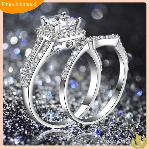 &lt; Freshbread &gt; 2x Wanita925 Sterling Silver Putri Potong Tunangan Pernikahan Bridal Cincin Set