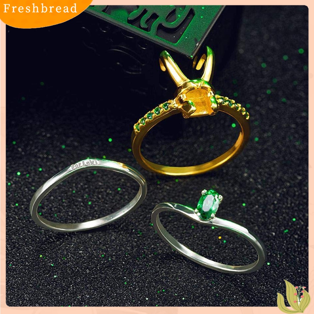 &lt; Freshbread &gt; 3Pcs/Set 3in1 Bentuk Helm Unisex Cincin Tanduk Yang Dapat Dilepas Hijau Cubic Zirconia Jari Cincin Perhiasan Aksesori