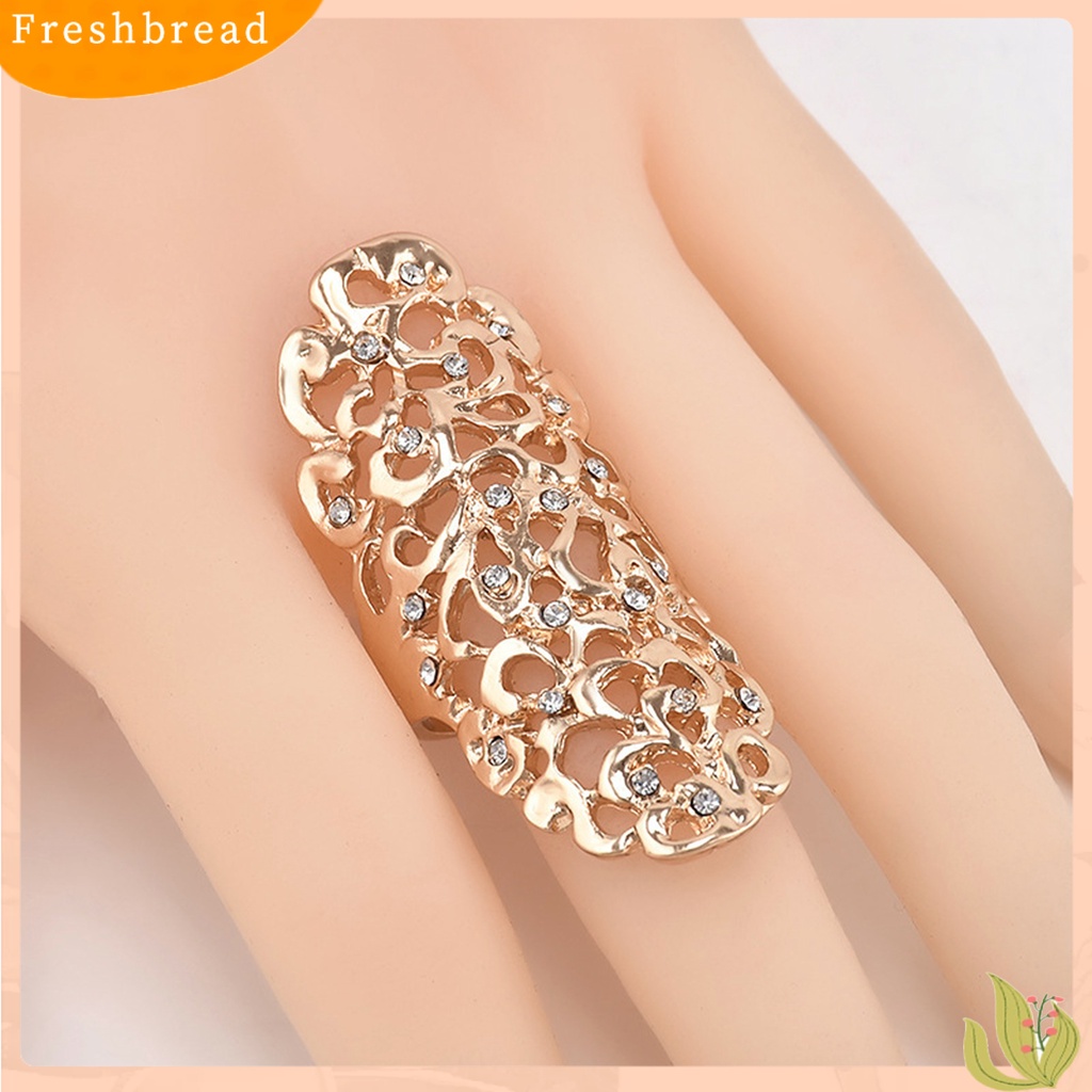 &lt; Freshbread &gt; Knuckle Ring Vintage Berlebihan Berongga Keluar Geometris Berlian Imitasi Dekorasi Electroplating Fashion Retro Ukiran Cincin Panjang Perhiasan Aksesoris