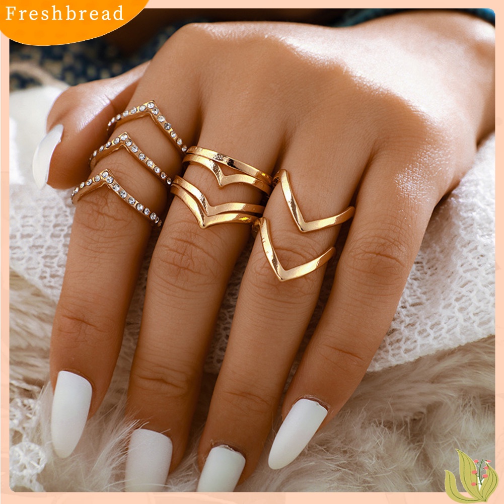 &lt; Freshbread &gt; 5/8Pcs Bohemian Wanita Mutiara Imitasi Berlian Imitasi Cincin Jari Terbuka Perhiasan Yang Dapat Disesuaikan