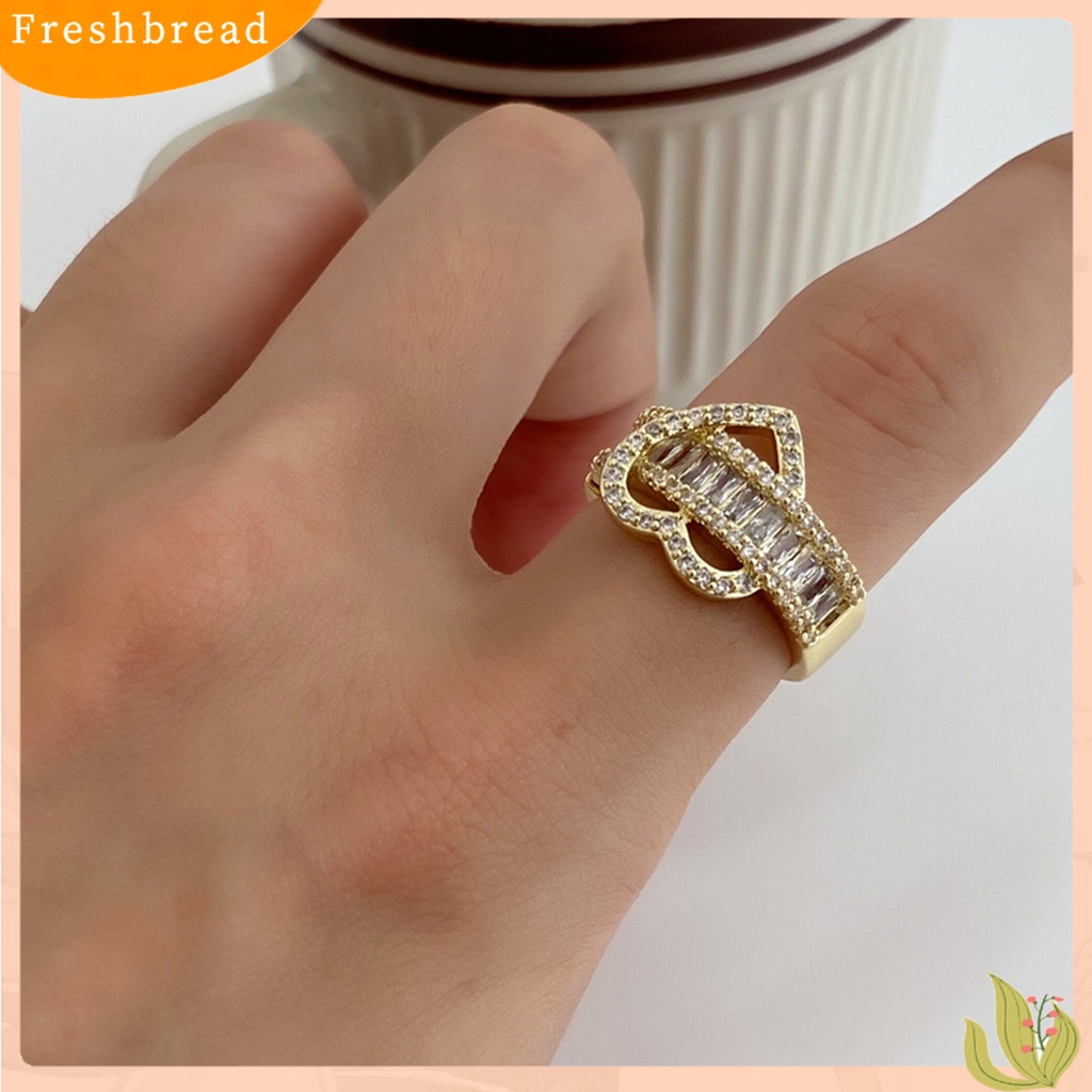 &lt; Freshbread &gt; Wanita Cincin Temperamen Aesthetic Shiny Cubic Zirconia Tergabung Berkilau Hias Hadiah Wanita Jantung Jari Cincin Perhiasan Aksesori Busana