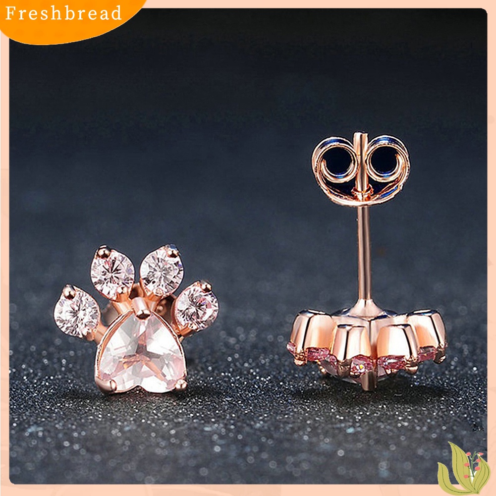 &lt; Freshbread &gt; Cute Paw Rhinestones Open Adjustable Finger Ring Ear Studs Wanita Hadiah Perhiasan