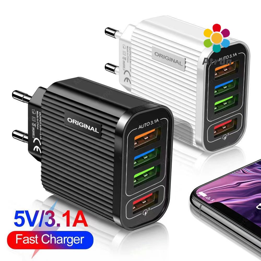 【CA025】Fxing fast charge Adaptor pengisi daya USB QC 3.0 4 port tidak mendukung pengisian cepat