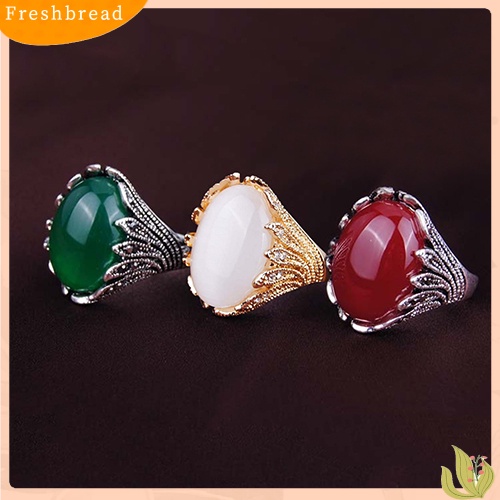 &lt; Freshbread &gt; Pria Wanita Berlapis Emas Berlian Imitasi Opal Vintage Finger Stone Ring Anti-Silver