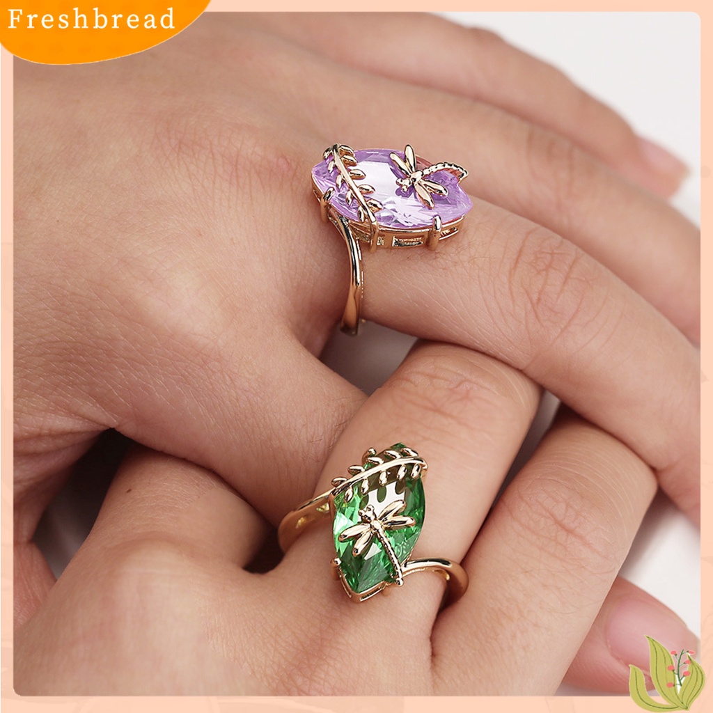 &lt; Freshbread &gt; Cincin Berlian Imitasi Transparan Emerald Faux Gemstone Dragonfly Decor Ring Untuk Pernikahan