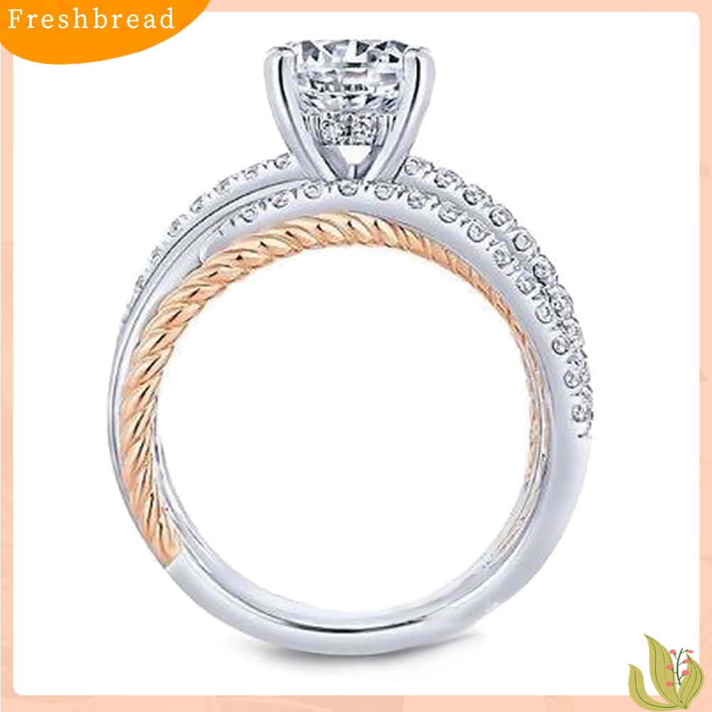 &lt; Freshbread &gt; Fashion Wanita Cross Dual Color Berlian Imitasi Cincin Pertunangan Pernikahan Perhiasan Hadiah