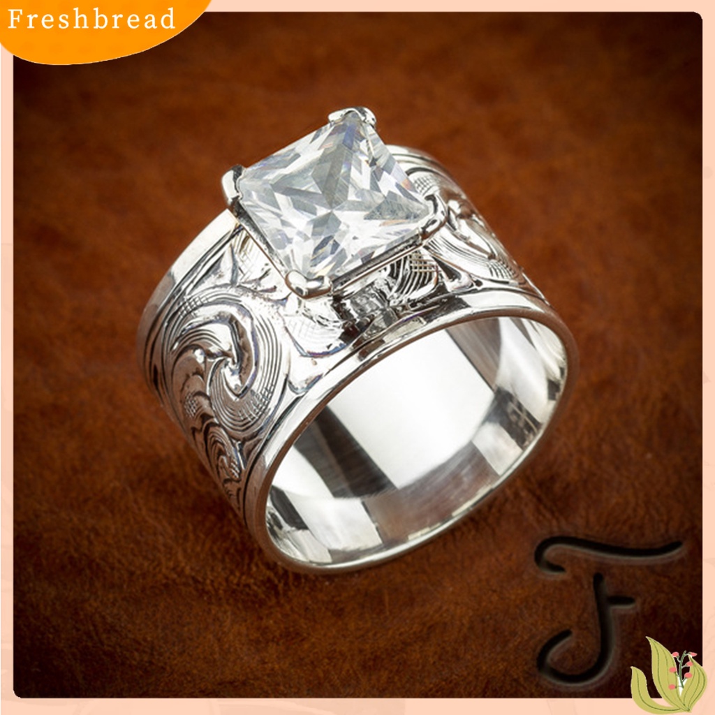 &lt; Freshbread &gt; Cincin Unisex Hias Vintage Artistik Cubic Zirconia Finger Ring Untuk Pesta