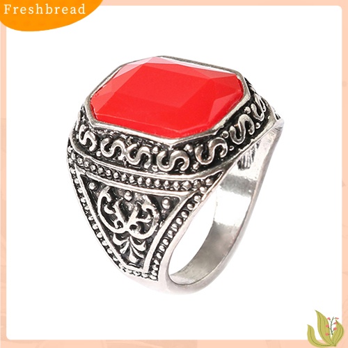 &lt; Freshbread &gt; Pria Wanita Kekasih Vintage Ukir Geometris Resin Alloy Pesta Perhiasan Cincin