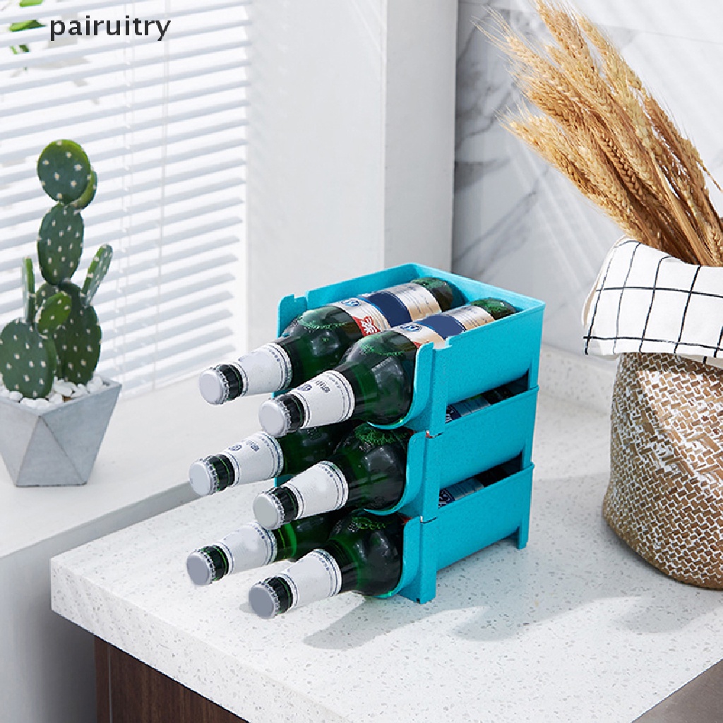 Prt Kulkas Bir Minuman Kotak Penyimpanan Dapur Kaleng Botol Rak Penyimpanan Stackable Wine Bottles Holder Refrigerator Organizer PRT