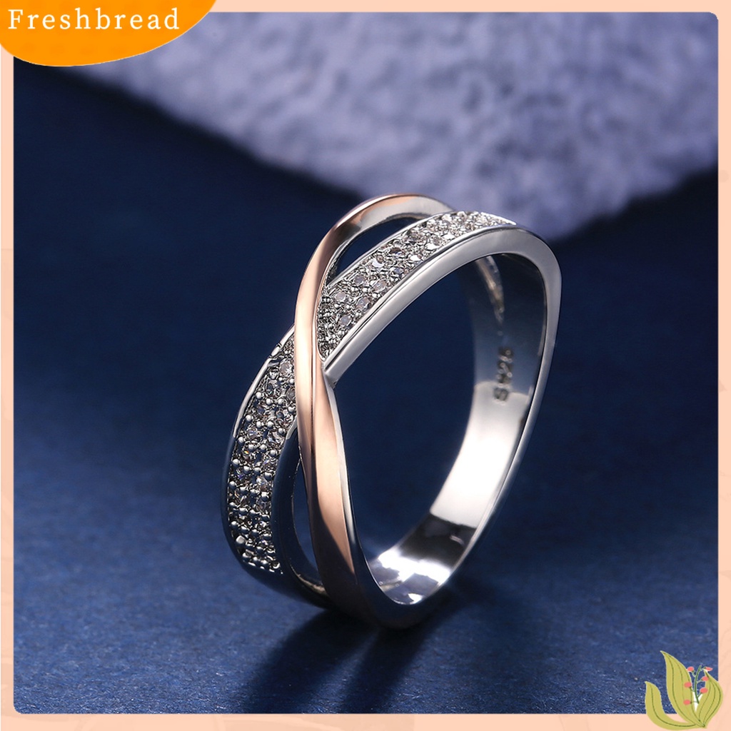 &lt; Freshbread &gt; Cincin Silang Bentuk X Two Tone Perhiasan Wanita Indah Trendy Rings Untuk Pernikahan