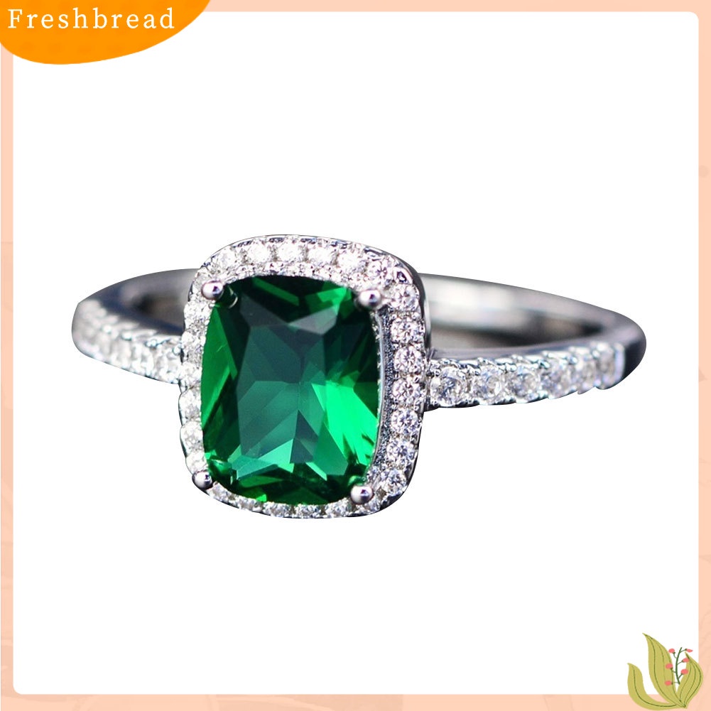 &lt; Freshbread &gt; Bergaya Persegi Faux Gemstone Berlian Imitasi Bertatahkan Cincin Pertunangan Lamaran Band