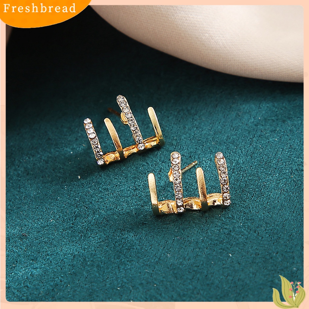 &lt; Freshbread &gt; 1pasang Anting Tusuk 4cakar Berlian Imitasi Perhiasan Berkilau Gaya Korea Ear Studs Untuk Pesta Perjamuan Pernikahan