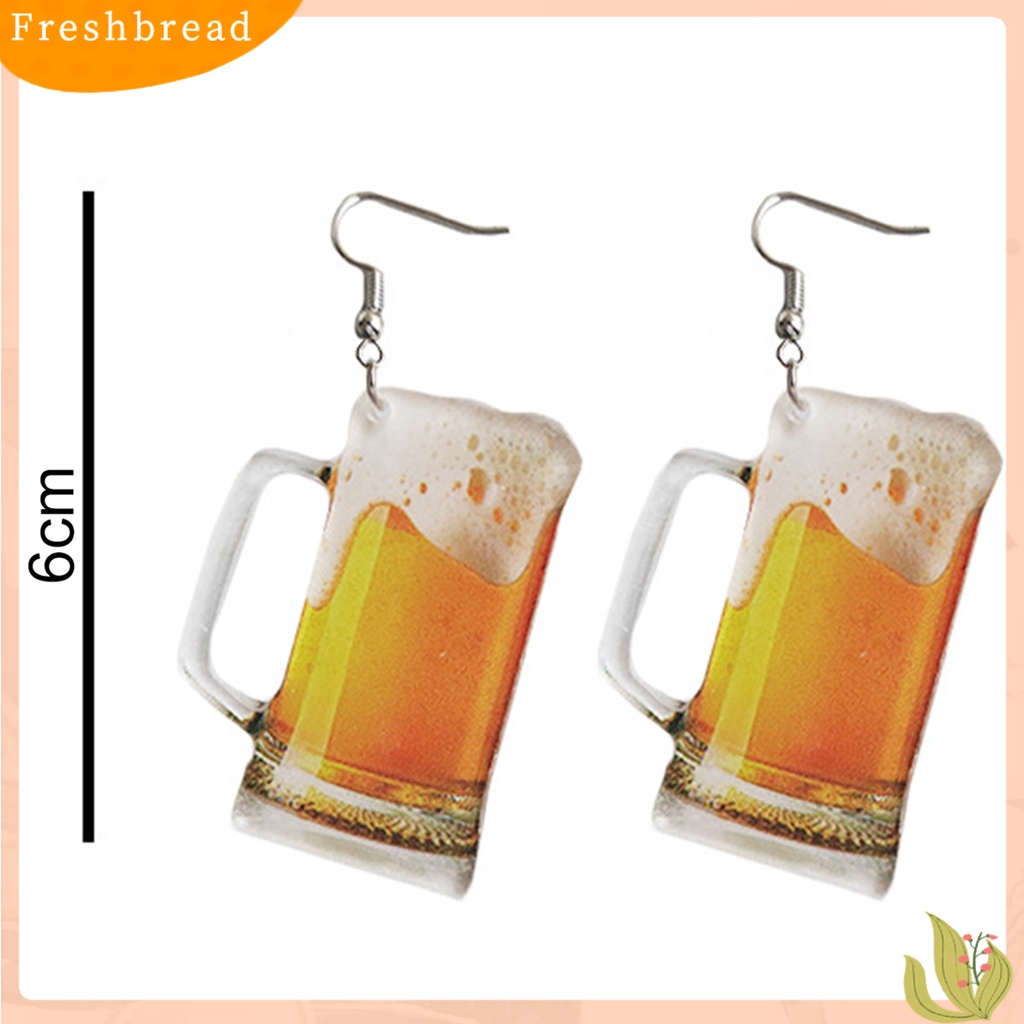 &lt; Freshbread &gt; 1pasang Anting Kait Akrilik Lucu Kepribadian Lucu Hadiah Padat Simulasi Bir Mug Menjuntai Anting Perhiasan Fashion