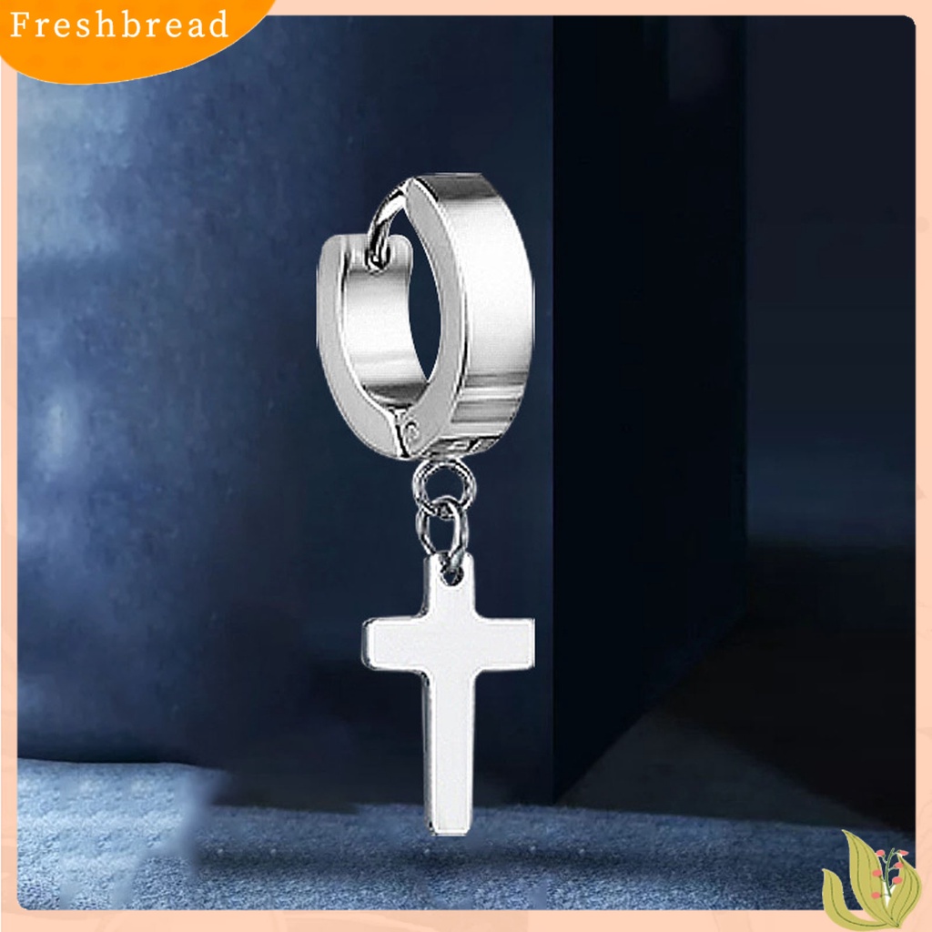 &lt; Freshbread &gt; 1Pc Unisex Menjuntai Anting Cross Hip Hop Perhiasan Simple Bright Luster Hoop Earring Untuk Pesta