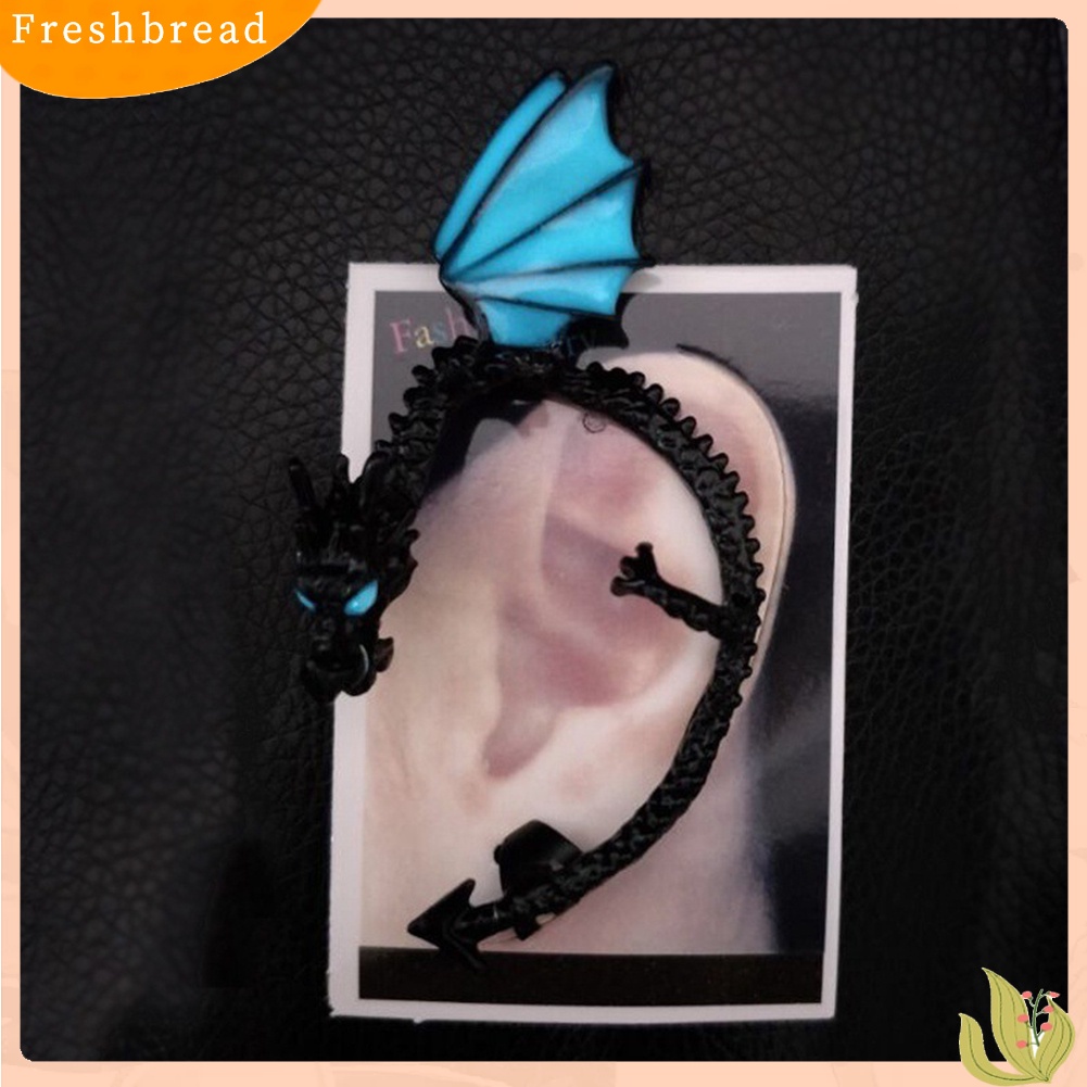 &lt; Freshbread &gt; 1Pc Wanita Punk Bercahaya Bentuk Naga Telinga Manset Klip Anting Tanpa Tindik Perhiasan