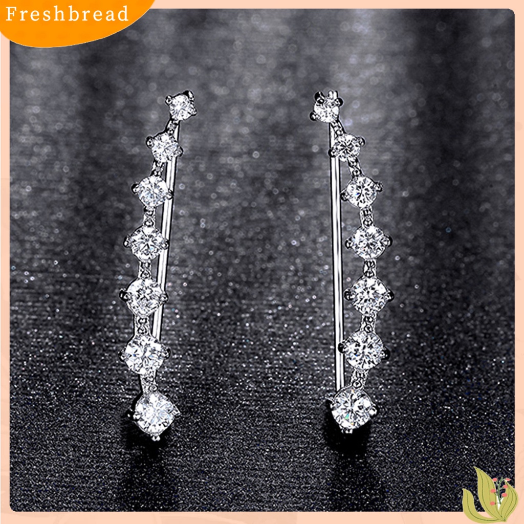 &lt; Freshbread &gt; 1pasang Wanita Ear Climber Hias Berlian Imitasi Nyaman Dipakai Aksesoris Telinga Anting Tusuk Elegan Untuk Teman