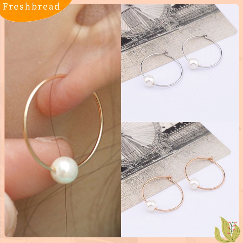 &lt; Freshbread &gt; Fashion Wanita Mutiara Imitasi Pesona Huggie Hoop Earrings Pesta Perhiasan Hadiah Ulang Tahun