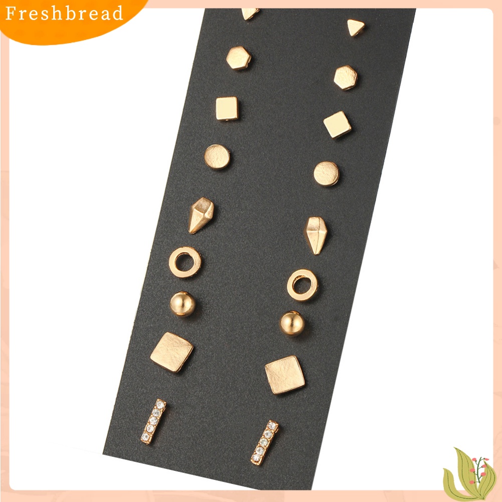 &lt; Freshbread &gt; 9pasang Fashion Wanita Punk Persegi Segitiga Bulat Geometris Stud Anting Set
