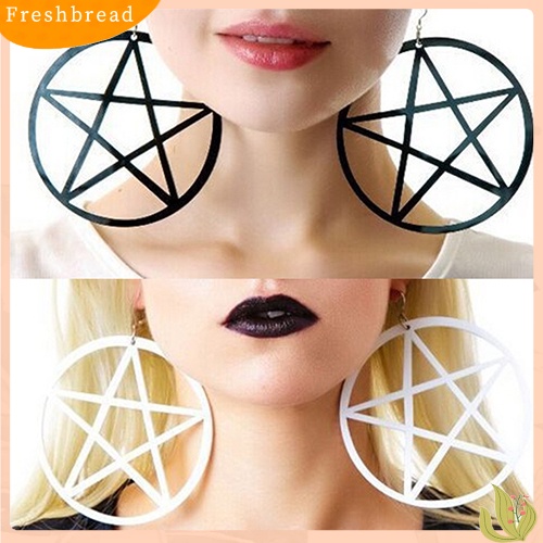 &lt; Freshbread &gt; Punk Vintage Besar Berongga Pentacle Bulat Menjuntai Statement Earrings Ear Studs