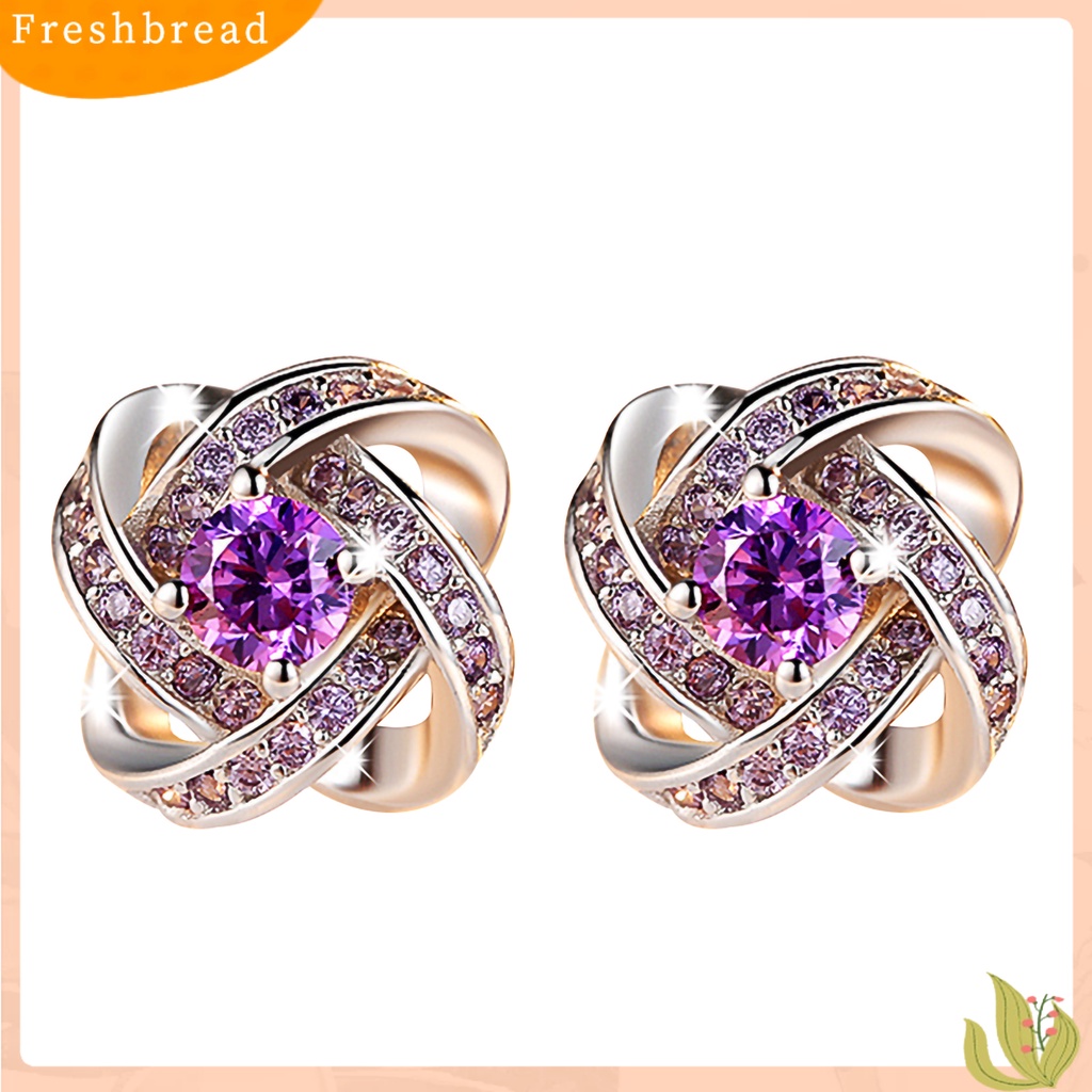&lt; Freshbread &gt; Ear Studs Berlian Imitasi Hias Bentuk Bunga Bahan Alloy Wanita Dekorasi Anting Bunga Untuk Pesta