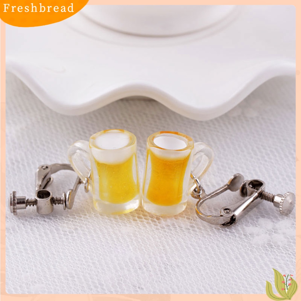 &lt; Freshbread &gt; 1pasang Anting Drop Hidup Lucu Paduan Botol Minum Liontin Klip Kait Anting Perhiasan Fashion