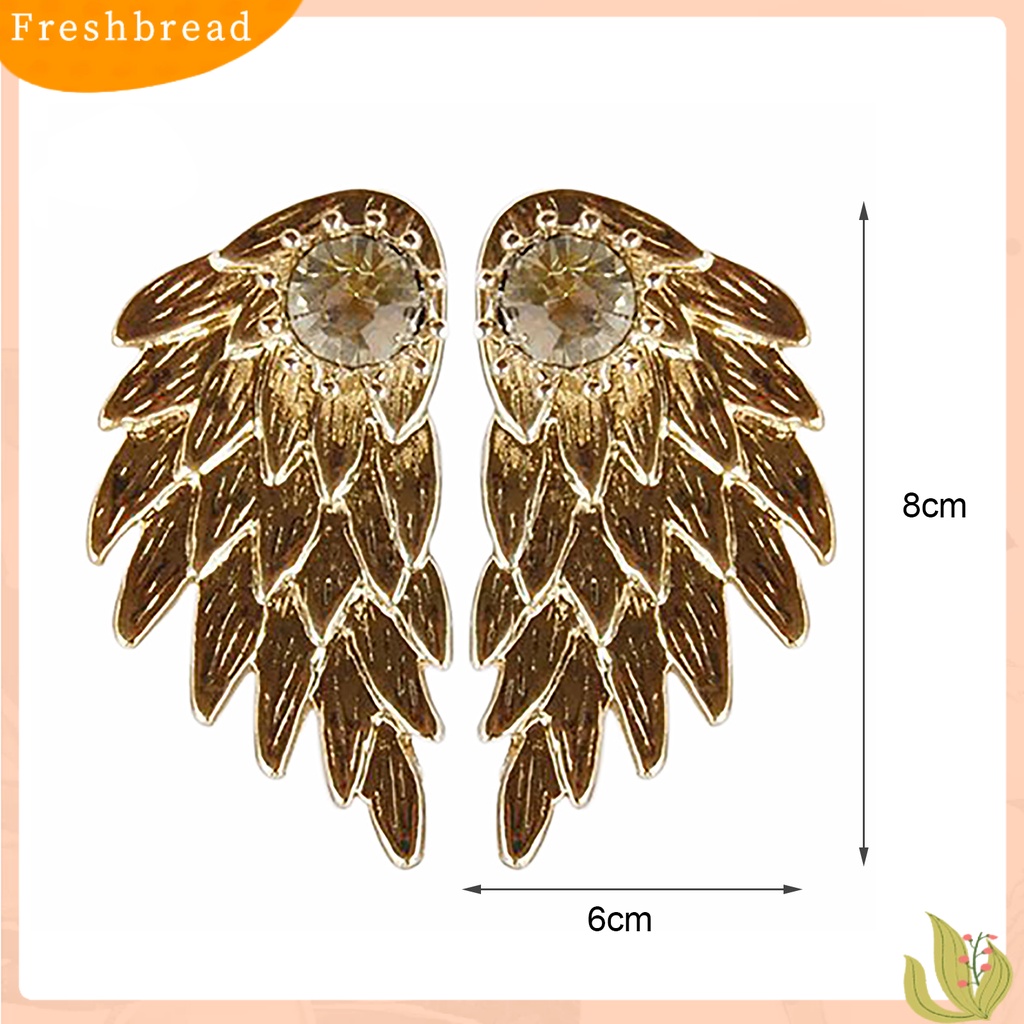 &lt; Freshbread &gt; 1pasang Ear Studs Berlian Imitasi Hias Hadiah Natal Alloy Wanita Sayap Malaikat Ear Studs Untuk Kehidupan Sehari-Hari