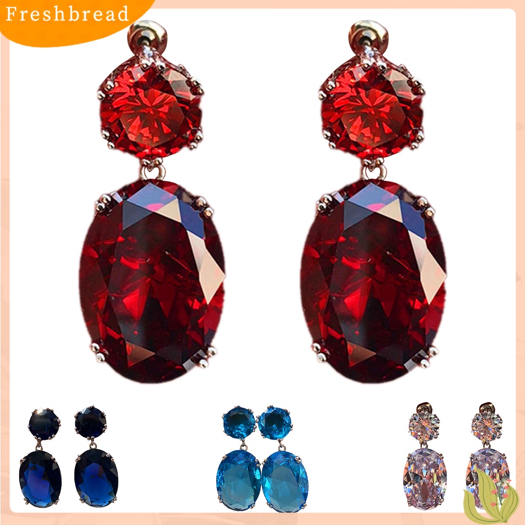 &lt; Freshbread &gt; 1pasang Anting Wanita Berbentuk Telur Cubic Zirconia Perhiasan Electroplating Tahan Lama Menjuntai Earrings Untuk Perjamuan