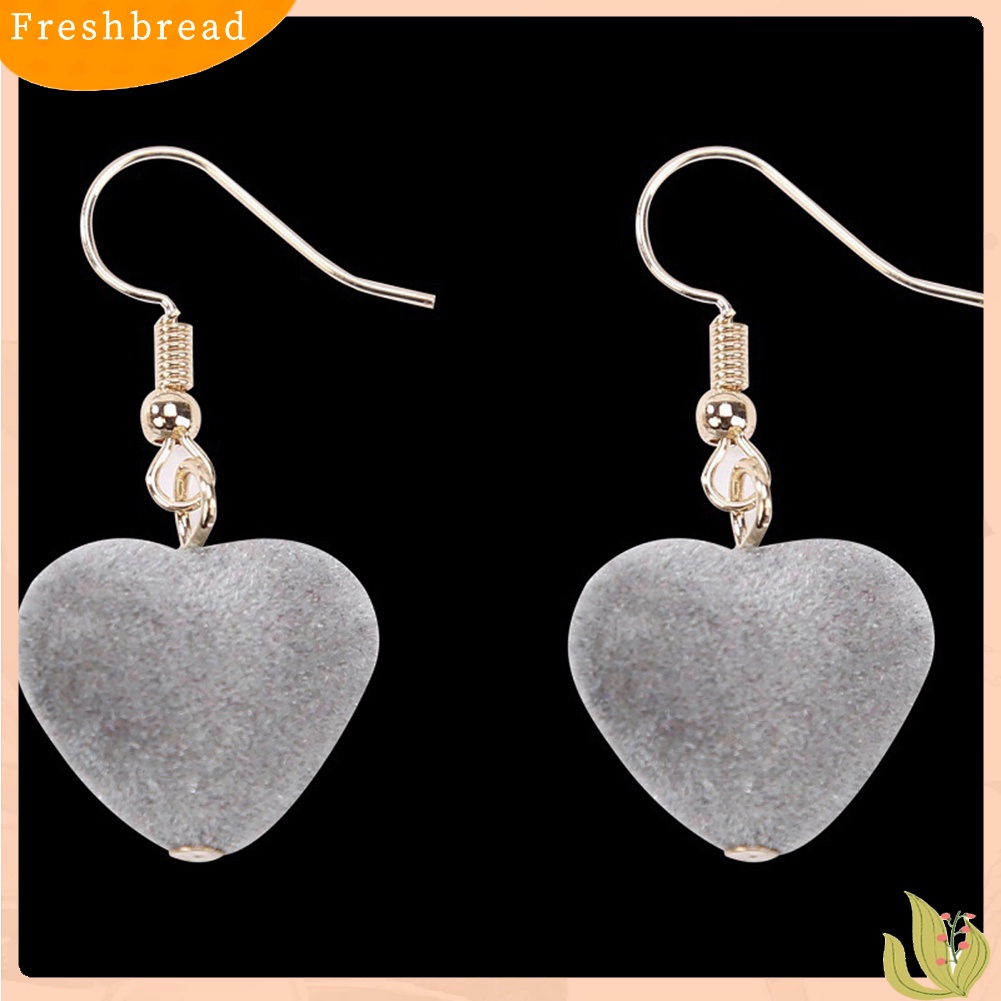 &lt; Freshbread &gt; Fashion Wanita Beludru Manis Hati Drop Menjuntai Kait Anting Eardrop Hadiah Perhiasan