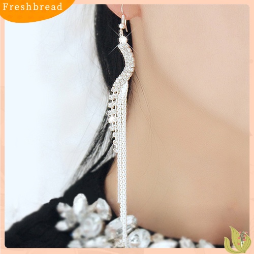 &lt; Freshbread &gt; Wanita Elegan Bentuk S Berlian Imitasi Cocktail Rantai Jumbai Menjuntai Anting Linear