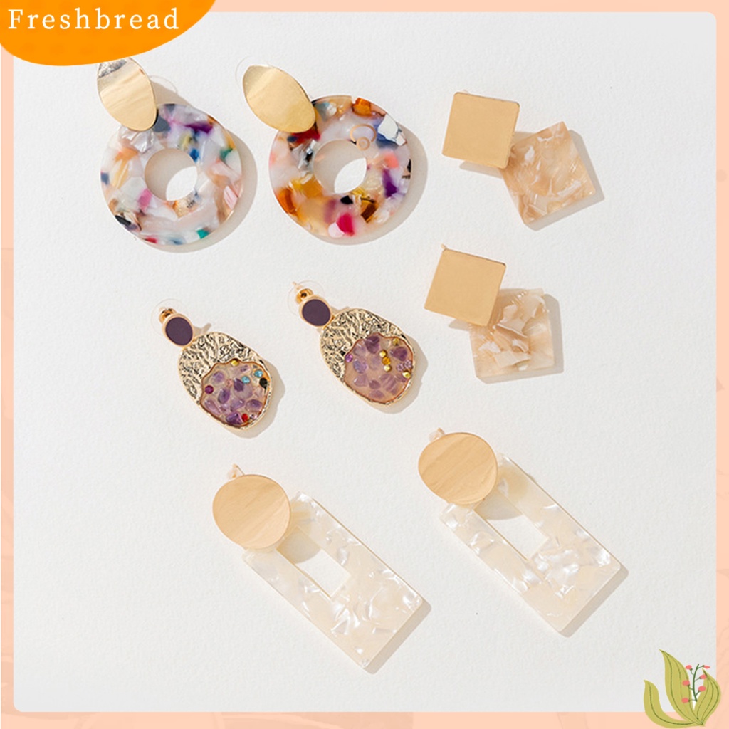 &lt; Freshbread &gt; 1pasang Anting Menjuntai Geometris Warna Kontras Perhiasan Vintage Hollow Out Stud Earrings Untuk Pakaian Sehari-Hari Pesta Pernikahan Prom