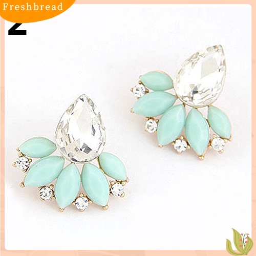 &lt; Freshbread &gt; Wanita Gaya Korea Teardrop Daun Hias Berlian Imitasi Anting Ear Studs Jewelry