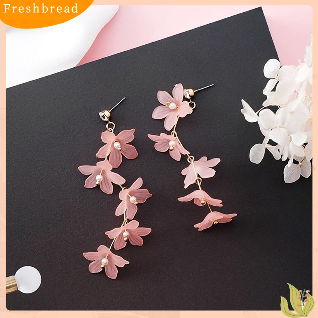 < Freshbread > 1pasang Mutiara Imitasi Dekorasi Stud Earrings Berlian Imitasi Pengerjaan Halus Akrilik Bunga Rumbai Kait Anting Perhiasan Hadiah