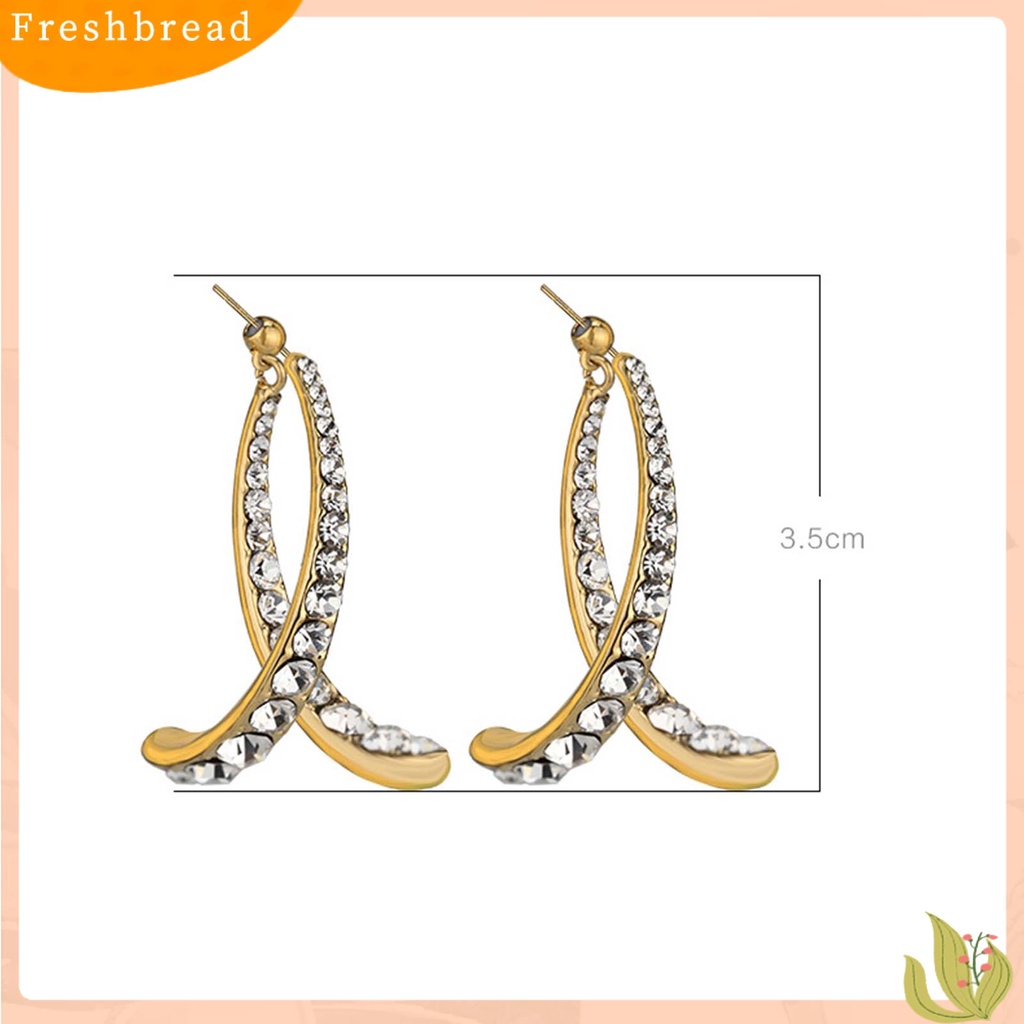 &lt; Freshbread &gt; 1pasang Anting Menjuntai Nice-looking Electroplating Alloy Indah Berlian Imitasi Cincin Telinga Melengkung Untuk Penggunaan Sehari-Hari