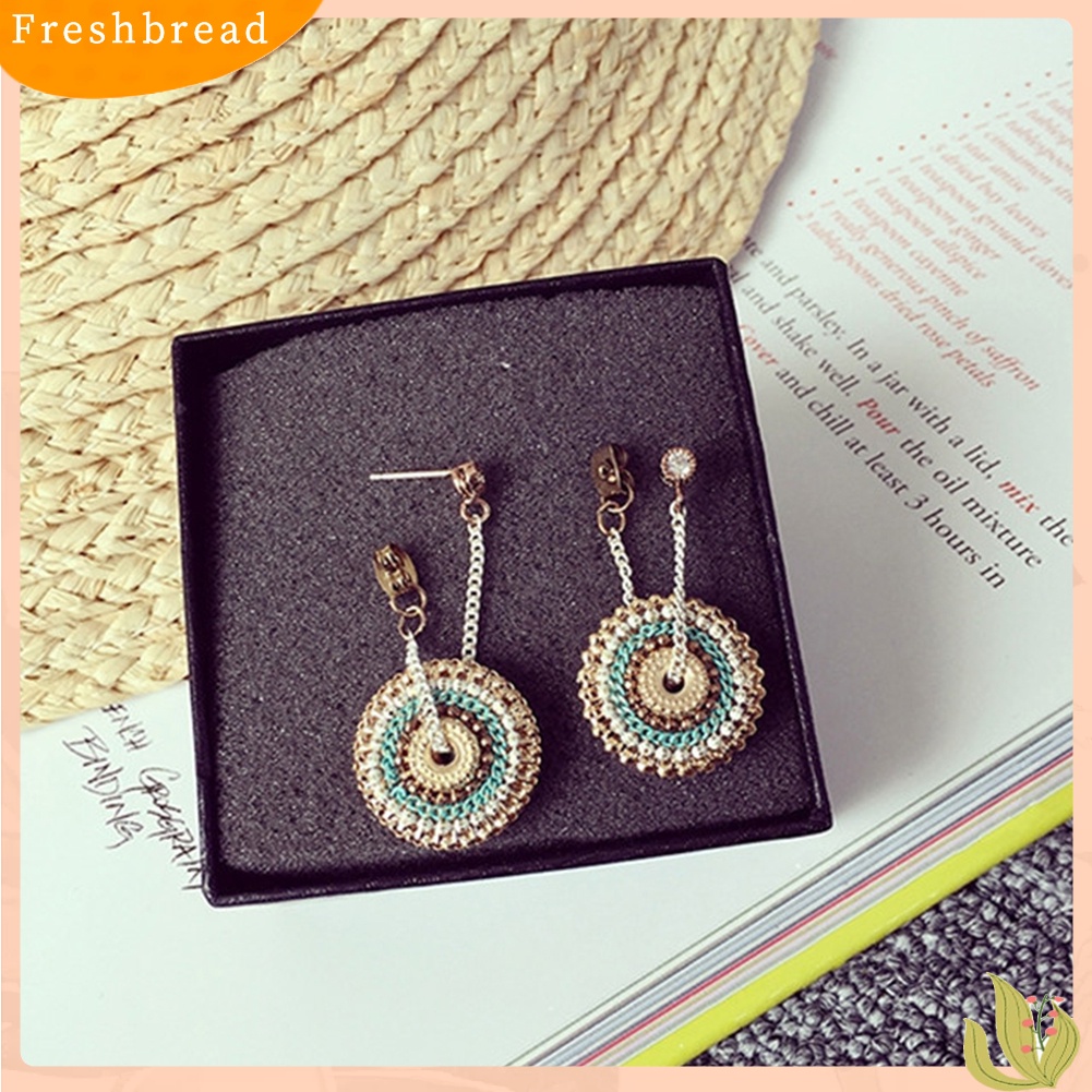 &lt; Freshbread &gt; Wanita Bohemian Bulat Buatan Tangan Liontin Drop Menjuntai Berlian Imitasi Eardrop Anting